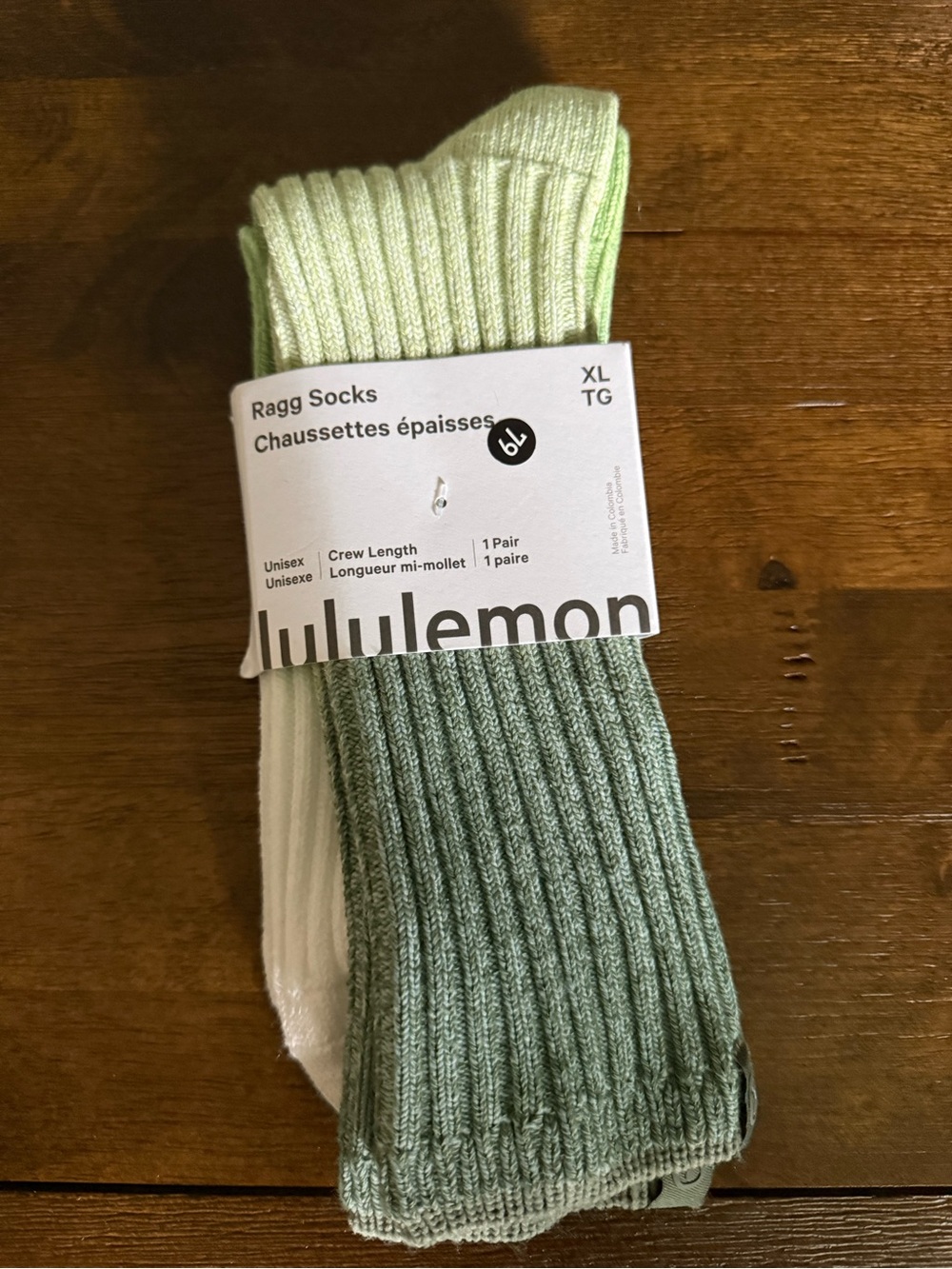 Lululemon NWT XL Ombre Green Ragg Crew Socks unisex